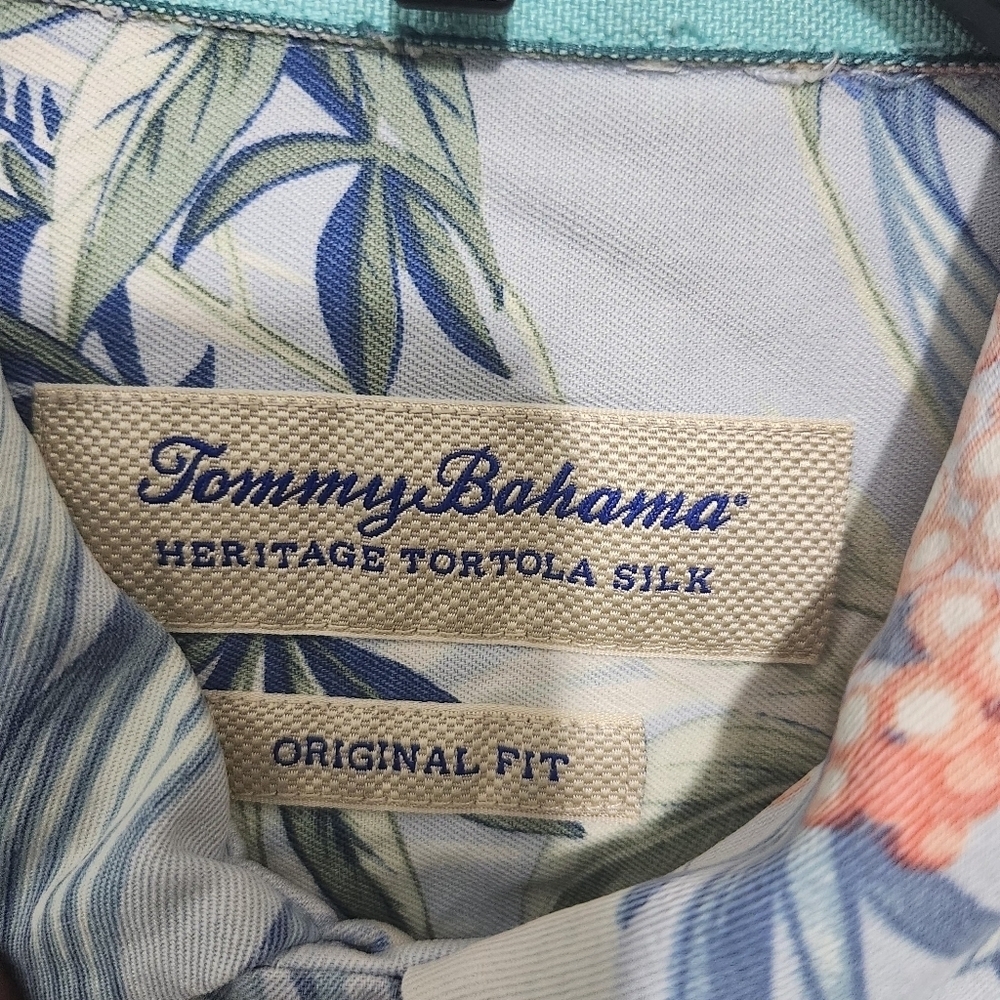 Tommy Bahama Heritage Tortola 100% Silk Original Fit Floral Blue Size S - Picture 3 of 8